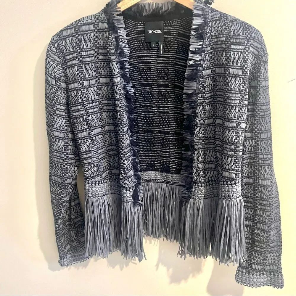 Nic & Zoe grey and black Fringed Sweater size Sm